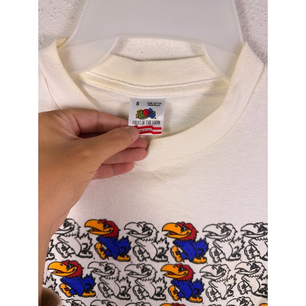 Vintage Fruit of the Loom Kansas Jayhawks T-Shirt White Small USA Single Stitch - Picture 2 of 9